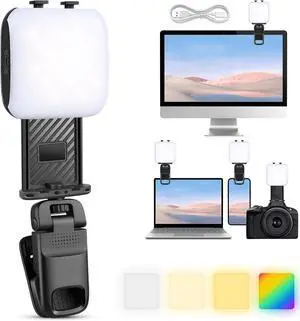 Clip On Light for Phone Camera Laptop 1000mAh Selfie Light RGB 2500K-6000K Hot Shoe Mount 1/4 Screw Zoom Call Video Conferencing Reading Vlog Kit College Dorm Essentials