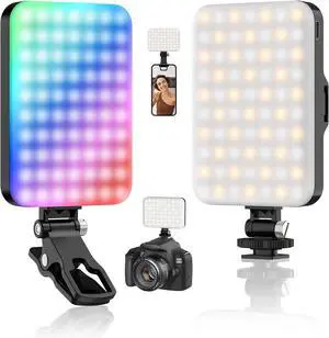 RGB Video Light 360° Full Color Selfie Light LED Camera Light with 3 Cold Shoe Mounts/CRI 97+/20 Scene Modes/2200mAh Rechargeable Portable Phone Light Photography Selfie Lighting