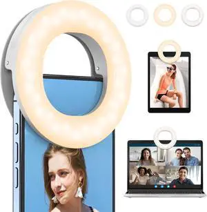 Clip on Ring Light Rechargeable Selfie Fill Light Portable Selfie Ring Light with 3 Adjustable Light Modes Video Conference Light for iPhone Laptop iPad Zoom Meeting Make up Video