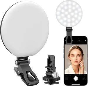 60 LED Ring Light Rechargeable Selfie With Front & Back Clip 2500-6500K Portable Phone Adjustable 3 Modes for iPhone iPad Tablet Laptop CRI97+ 90 Grams (Black)