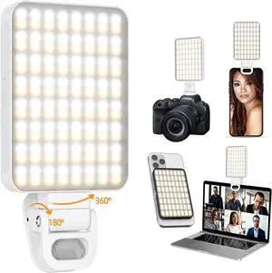 Magnetic Selfie Light Rechargeable 128 LED Fill Light with Phone Clip/Cold Shoe Adjusted 3 Light Modes for Magsafe TikTok Video Recording Live Stream Makeup Camera Laptop-White