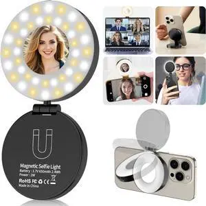 Magnetic Selfie Light Compatible with MagSafe iPhone&Android Phone Light with a Mirror CRI97 360° Folding LED Selfie Ring Fill Light for Selfies/Photography/Video Conference/TikTok/Zoom Calls