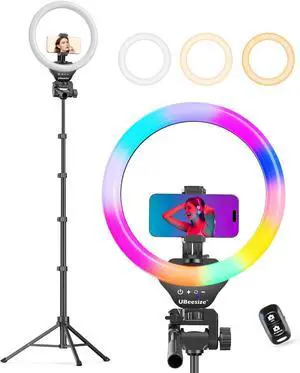 12 RGB Selfie Ring Light with 62 Tripod Stand for Video RecordingLive Streaming(YouTube Instagram TIK Tok) Compatible with Phones Cameras and Webcams