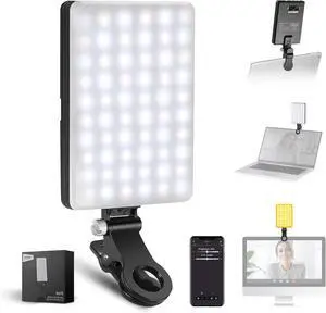 BASICS VL67B Phone Selfie Light for iPhone with APP Control Bi Color 2000mAh Clip On Fill Light for Vlogging Recording Live Streaming Computer/Laptop/Webcam/Monitor Video Conference Lighting