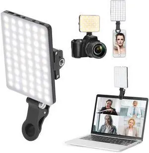Selfie Light Rechargeable Phone Light Clip Selfie Light for iPhone 3 Light Modes 10-Level Brightness Portable Light for iPhone iPad Laptop TikTok Live Stream Vlog (black-80)