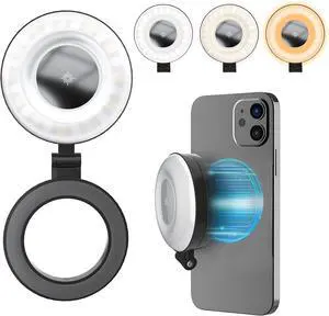 Phone Ring Light Rechargeable Magnetic Selfie Light Adjusted 3 Light Modes 180° Flip Ring Light for Makeup Video TikTok Vlog Travel Photography Compatible with iPhone and Android