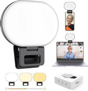 Selfie Light Clip-Must-Have for Influencers 3 Light Modes Side-Emitting Protects Eyes Fill Light for Phone iPad & Laptop Rechargeable for iPhone&Android for Video Recording TikTok&Vlogging (Black)