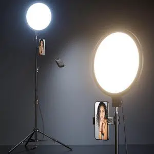 10.5 Ring Light with 69 Tripod Stand and Phone Holder Kit Full-Screen Zoom Lighting for Video Recording Makeup Live Stream Dimmable LED Selfie Ring Light Tripod for iPhone with Remote
