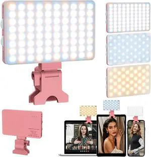 Pink Selfie Light with Phone Clip 80led Portable Selfie Light with 3 Modes and Infinite Adjustment Modes 2000mah Rechargeable for Phone Laptop Makeup Live Stream
