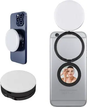 Magnetic Selfie Light for Phone Selfie Light with Mirror 360 Degree Adjustable Lamp Head 3 Lighting Modes(2600-9000K)