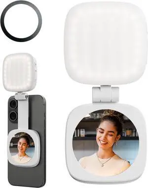 SmallRig Magnetic Selfie Light for iPhone Phone Light with a Mirror Instant Attachment for MagSafe for Selfies Video Conference Vibe P48 White
