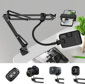 Overhead Phone Mount with 60 LED Portable Selfie Light and Phone Holder for Desk Camera Mount Arm Stand with Remote Overhead Stand for Video Recording Live Streaming TikTok YouTube and Cooking