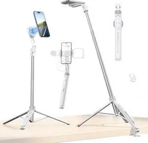 TT88 Magnetic Tripod for iPhone 57 Extendable Selfie Stick with Remote 2-in-1 Phone Clip & Dual Cold Shoe Mounts-Lightweight Phone Tripod Stand for Vlogging Travel Video Recording (White)