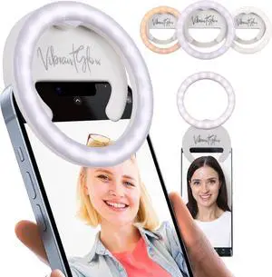 Phone Ring Light Clip On - Rotatable Selfie Ring Light for Phone Tablet Laptop with USB-C Charging Cable - 3 Color Modes & 5 Levels of Brightness