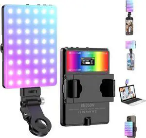 RGB Selfie Light 360° Full Color RGB Video Light with 24 Effects 78 LED 2000mAh Rechargeable CRI 95+ and 2500K-9000K CCT Portable Clip on Light for Phone/Tablet/Laptop/Streaming