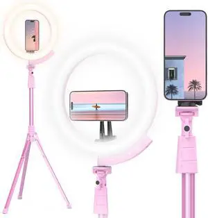 Upgraded 12 Ring Light with 62 Tripod Stand and Magnetic Phone Holder LED Selfie RingLight for iPhone with Remote Circle Light for Tiktok/YouTube/Photography/Makeup/Live Stream Pink