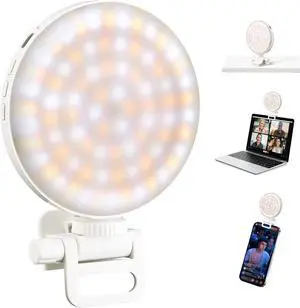 Selfie Light Clip on Light [Rechargeable] 360°+90° Adjustable 12 Level Brightness Fashionable Portable Phone Selfie Light for Phone Laptop Tablet YouTube Video Conference Live Streaming