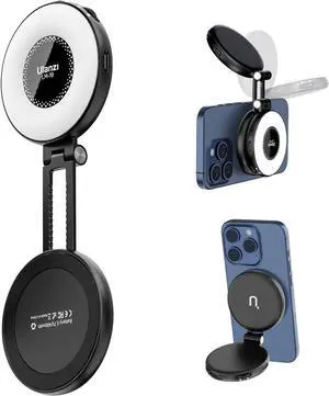 Fill Light for Magsafe LED Phone Light Attachment Selfie Ring Light Brightness Adjustable Compatible w Magsafe for iPhone Smartphone Vlogs/Photography/Video Conference Color Black