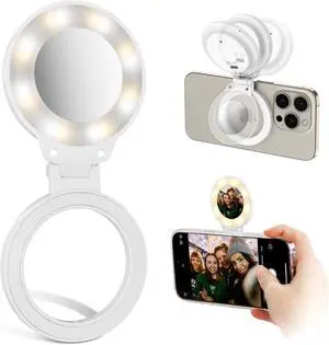 Magnetic Phone Selfie Light Phone LED Fill Light with Adjusted 3 Light Modes/3 level Brightness/Built-in Convex Mirror Rechargeable Phones Selfie Lights for Selfies/Photography/TikTok/Live Streaming
