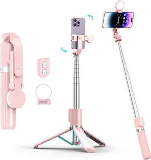 Selfie Stick with Rechargable Remote & Light (1PC) Tripod for iPhone Cell Phone Stand for Video Recording Portable Travel Essentials Smartphone Mount Holder Extendable Vlogging Filming Accessories
