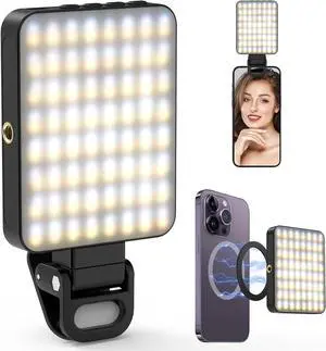 Rechargeable Selfie Light Magnetic Phone Light Clip for iPhone 128 LED Camera Lights 3 Lighting Adjustment Modes Portable Phone Lights for Laptop YouTube Video Conference Live Streaming