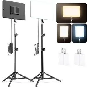 2 Pack LED Video Light Kit Studio Lights with 51.9 Tripod Stand Photography Lighting Dimmable 2800-8400K USB Continuous Lighting for Video Recording/Podcast/Live Streaming/YouTube/TikTok