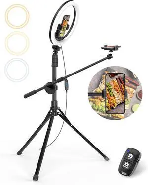12 Selfie Ring Light with Stand and Overhead Phone Mount 62 Foldable Tripod for iPhone with Ringlight Phone Light for Video Recording Cooking Photography Live Streaming Tiktok YouTube