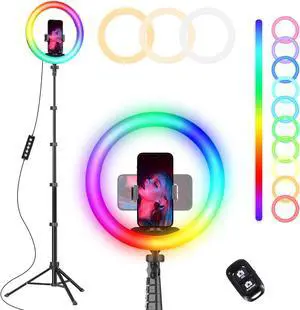 12 RGB Selfie Ring Light with 62 Extendable Tripod Stand & Remote LED Light with Phone Holder for Video Recording/Makeup/Content Creator (YouTube/TikTok/Twitch) Phone Camera & Webcam