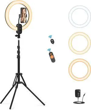 12 Selfie Ring Light with 63 Tripod Stand/Phone Holder 20W LED Circle Lights Dimmable 3000-6500K with Remote Control and Built-in Rechargeable Battery for Vlog Makeup YouTube Camera