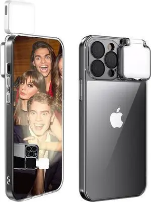 with LED Built-in Light-Up Selfie Light for iPhone 16 Pro Max Case Compatible TIK Tok/Stream/Makeup/Live/Video- Selfie Illuminate Clear