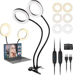Dual Ring Light for Laptop Computer 6 inch Desk Circle Light with Flexible Arm for Video Conferencing Zoom Meetings Streaming Webcam Lighting Video Recording Photography Makeup