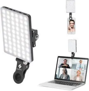 60 LED 2000mAh High Power Rechargeable Clip Fill Video Conference Light with Front & Back Clip Adjusted 3 Light Modes for Phone iPhone Android iPad Laptop for Makeup