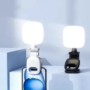 Mini LED Light for Phone Camera & Laptop - Clip-On Portable Selfie Light USB Rechargeable with Adjustable Brightness & 3 Color Modes  Perfect for Vlogging Streaming Video Calls Photos (White)