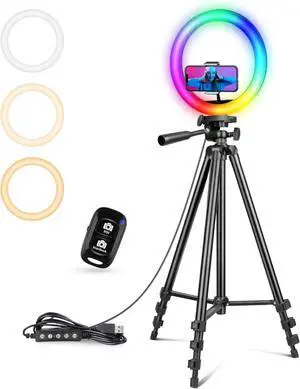 12 RGB Ring Light with 50 Tripod Stand & Phone Holder Dimmable Selfie Light for TikTok YouTube Live Streaming & Photography