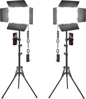 2 Pack LED Video Light Kit with Barn Door Photography Light Panel with Stand 3000Lux 2500K-8500K Dimmable Studio Light for Video Recording/Filming/Photoshoot Shooting/Live Streaming/YouTube