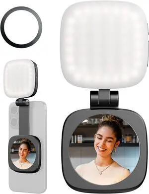 SmallRig Magnetic Selfie Light for iPhone Phone Light with a Mirror Instant Attachment for MagSafe for Selfies Video Conference Vibe P48 Black