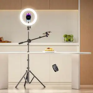 Ring Light with Stand for Phone Ring Light Tripod for iPhone with Light Overhead Camera Mount 10.5 with Remote Phone Tripod with Light for Video Recording/Live Streaming/Cooking