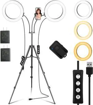 Dual 8 Ring Light with Stand (Equals One 14 Ring Light) LED Light Ring for Vlog/Makeup/YouTube/Video Shooting Remote Shutter Compatible with iPhone & Android