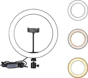 Ring Light Dimmable with 3 Light Modes & 10 Brightness Level LED Ring Fill Lights for Phone Live Stream Makeup YouTube Shooting (C(10Ring Light with Clip))
