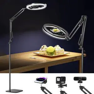 12 Ring Light Tripod for iPhone with Overhead Phone Mount Holder Ring Lights with Stand and Camera Mounts for Photography/Live Streaming/TikTok/YouTube Content Creation