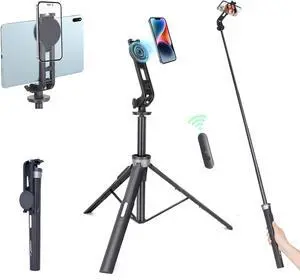 Koolehaoda 64 Magnetic Selfie Stick Phone Tripod with Wireless Remote Compatible with MagSafe Portable 5 in 1 Phone Tripod Fit for iPhone 15/14/13 Pro Max Gopro Android Camera & Tablet