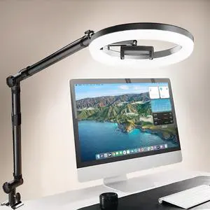 10 Desk Ring Light with Stand for Zoom Meetings Ring Light for Desk with Clamp Flexible Height Video Conference Light Adjust Arm Desk Lamp Zoom Light for Home Office