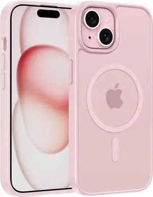 for iPhone 15 Case: for iPhone 14 & iPhone 13 Case | Magnetic Frosted Translucent Slim Shockproof Cell Phone Cover | Military Grade Protection Drop Proof Tough Protective Cases - Pink