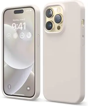 Compatible with iPhone 14 Pro Case Liquid Silicone Case Full Body Protective Cover Shockproof Slim Phone Case Anti-Scratch Soft Microfiber Lining 6.1 inch (Stone)