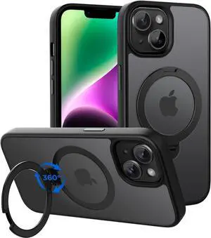 Magnetic Case for iPhone 13/14 6.1 inch with 360 Rotatable Ring Stand Compatible with MagSafe Car Phone Mount Cases Cover Phone Holder for Desk Meeting/Videos Matte Black