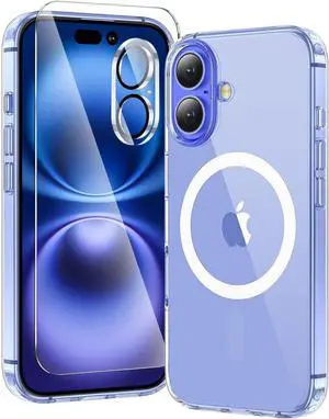 3 in 1 for iPhone 16 Case Clear with MagSafe Not Yellowing Screen Protector*1 Camera Lens Protector*1 Military-Grade Protection for iPhone 16 Phone Case 6.1 inch Clear