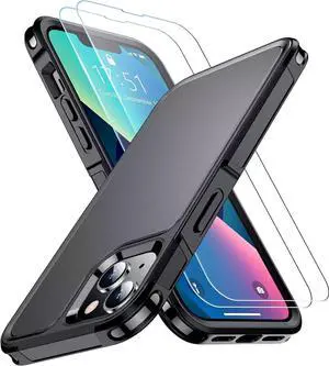 Designed for iPhone 13 Case [10 FT Military Grade Drop Protection] [with 2 pcs Tempered Glass Screen Protector] Case for iPhone 13 6.1 inch (Black)