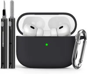for  Case Cover with Cleaner Kit Soft Silicone Protective Case for  AirPod Pro 2nd/1st Generation Case for Women Men  2/Pro Case Accessories with Keychain-Black