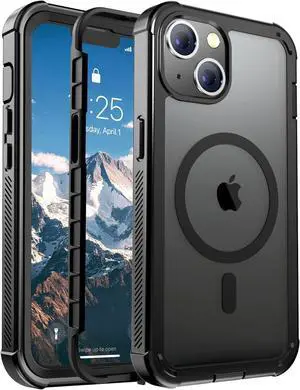 for iPhone 13 case with [Compatible with MagSafe][Military Grade Drop Protection][Heavy Duty Protection][Non-Slip][Shockproof] with 2-Layer Durable Bumper Phone Case 6.1-Black