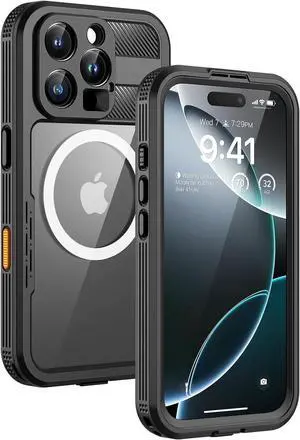Magnetic for iPhone 16 Pro Max Case IP68 Waterproof Dustproof Case [Compatible with Magsafe] [Built-in Screen Protector] Full Body Heavy Duty Rugged Phone Cover 6.9 inch Black/Clear